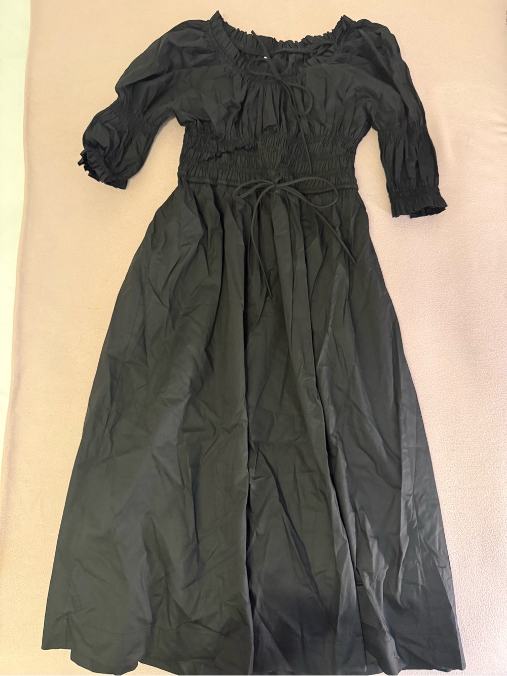 Amazon Black Smocked Waist Midi Dress